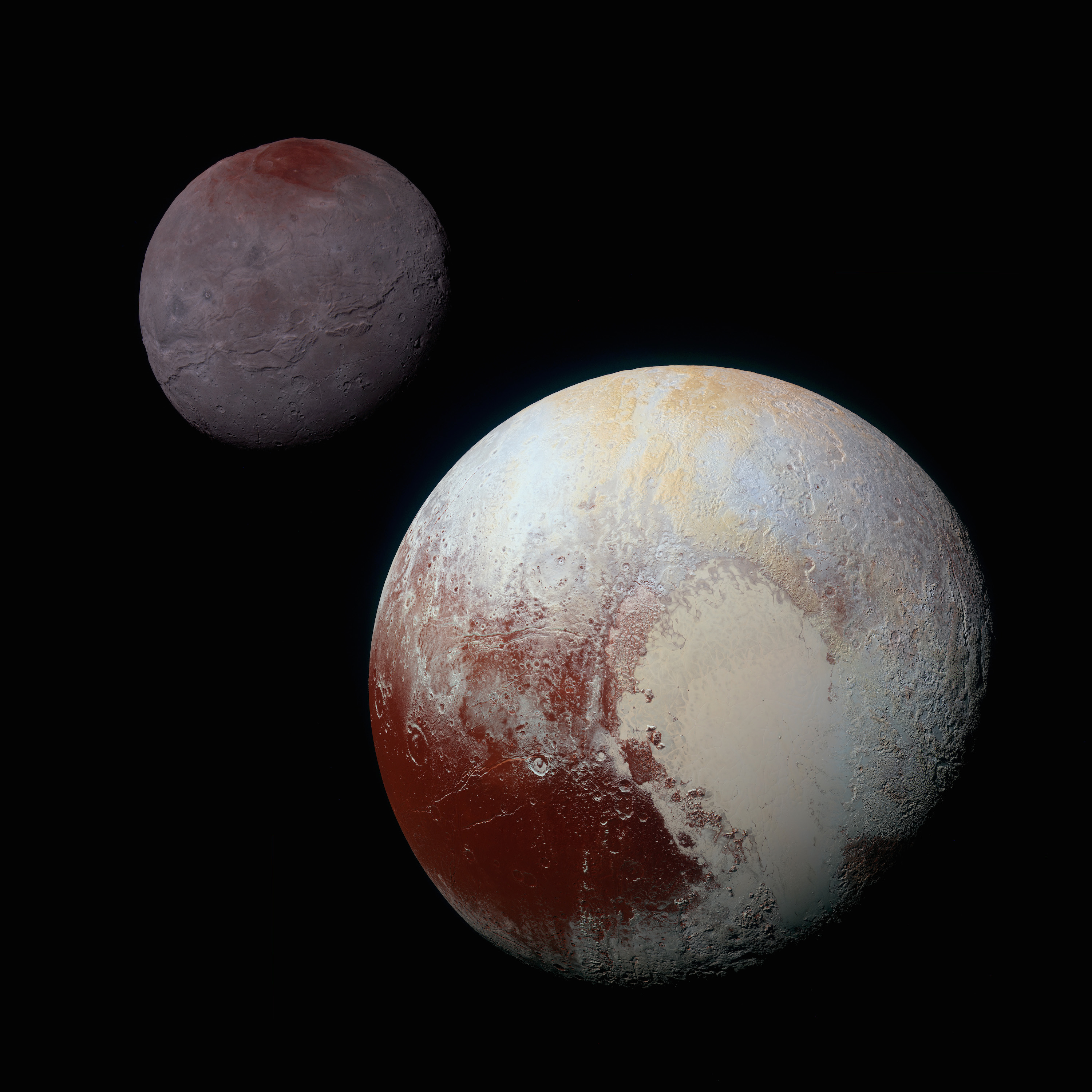 Составной снимок Плутона и его спутника Харона. 14 июля 2015 года. Credits: NASA/JHUAPL/SwRI