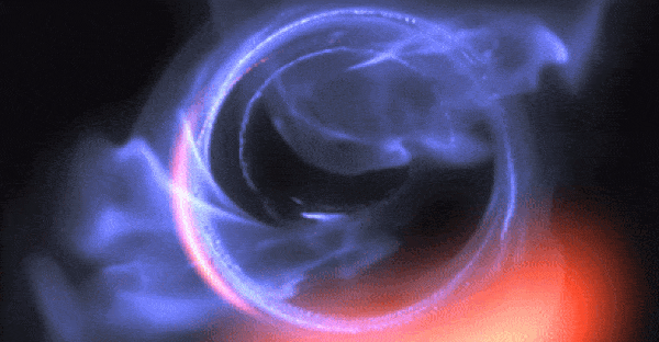 Змодельоване падіння газу у надмасивну чорну діру. Credit: СО